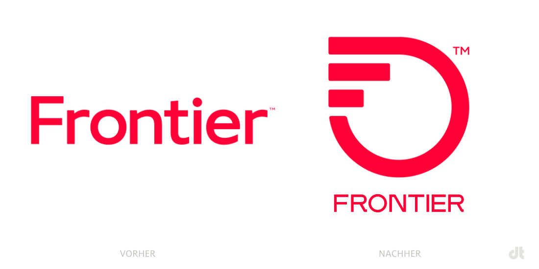 Frontier Communications 徽标 - 之前和之后