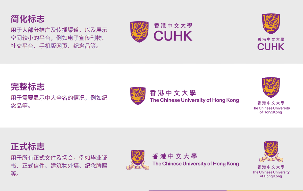 香港中文大学LOGO图形设计的简化版和正式版对比